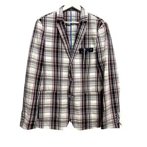 Paisley & Gray Blazer Men's 40R Navy White Red Plaid Slim Fit Preppy Sartorial